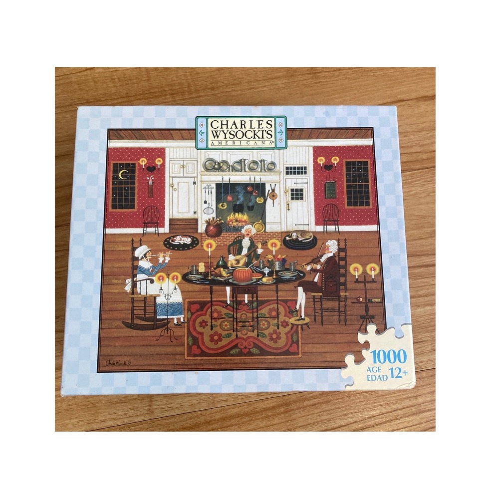 MB Charles Wysocki 1000 Piece Americana Jigsaw Puzzle Thanksgiving Dinner Music